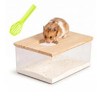 YUJTSM 2PCS Hamster Sand Bath Container 21x15x10cm, Wooden Sand Bath for Syrian Hamster Bathing Sands with Shovel Gerbil Sands Bathing for Mice Lemming Gerbils and Other Small Pets
