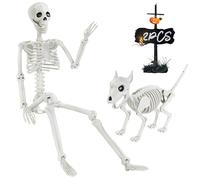 YUJUN 36'' Halloween Skeleton Decoration with 1Head Dog Skeleton,Full Body Posable Skeleton Realistic Plastic Bones Movable Joints for Halloween Party Yard Haunted House Props Indoor Outdoor Decor