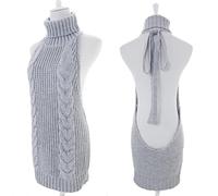 Yujun Fall 2021 Fashion Virgin Killer Sweater Korean Off Shoulder Knitting Womens Sweaters Turtleneck Backless Sexy Pullovers, Light Gray Sweater, One Size