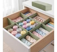 YUJUVI Drawer Dividers Adjustable Drawer Organizer 20 PCS Plastic Drawer Organiser 32 x 7 cm Draw Separators DIY Cut at Will for Socks, Underwear, Makeup, Kitchen, Bedroom, Dresser(green)