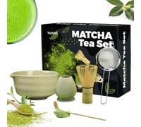 YUJUVI Matcha Tea Set Matcha Whisk Ceramic Matcha Set 9Pcs Traditional Scoop, Matcha Bowl, Ceramic Whisk Holder, Matcha Caddy, Handmade Matcha Ceremony Kit (6Pcs Matcha Color Set)