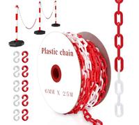 YUJUVI Plastic Chain High Visibility 25 Meter Plastic Barrier Chain Red and White Plastic Chain 6mm Chain Link for Crowd Control, Road Safety, Construction, Parking, Warehouse & Event Barriers