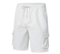 YuKaiChen Men's Cargo Shorts Summer Twill Cargo Shorts with 6 Pockets and Elastic Waist, White, XXL Plus