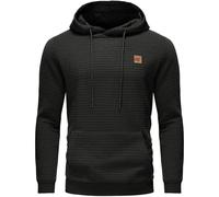 YuKaiChen Men's Casual Long Sleeve Checked Drawstring Jacquard Hooded Sweat with Fleece Inside, black, M