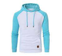 YuKaiChen Men's Hoodies Pullover Hooded Sweatshirts Long Sleeve Patchwork Plaid Jacquard Drawstring Casual Hoodie with Pockets White-Sky Blue XL