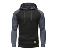 YuKaiChen Men's Hoodies Pullover Hooded Sweatshirts Long Sleeve Patchwork Plaid Jacquard Drawstring Casual Hoodie with Pockets White-Sky Blue S