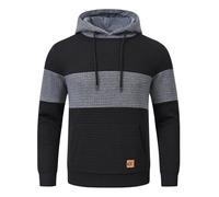 YuKaiChen Men's Hoodies Pullover Hooded Sweatshirts Long Sleeve Patchwork Plaid Jacquard Drawstring Casual Hoodie with Pockets Black Deepgrey Black M