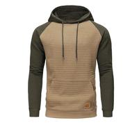 YuKaiChen Men's Hoodies Pullover Hooded Sweatshirts Long Sleeve Patchwork Plaid Jacquard Drawstring Casual Hoodie with Pockets Khaki-Armygreen M