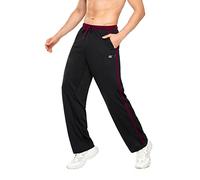 YuKaiChen Men's Jogging Bottoms Straight Leg Tracksuit Bottoms Open Hem Loose Fit Lightweight Quick Dry Jogging Pants Black/Wine-XXL