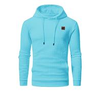 YuKaiChen Men's Pullover Hooded Sweatshirts Plaid Jacquard Long Sleeve Drawstring Hipster Casual Hoodies Sky Blue XXL