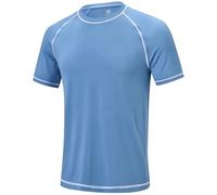 YuKaiChen Men's Rash Vest UPF 50+ Rash Guards Short Sleeve Swim Shirts UV Sun Protection Quick Dry for Surfing Diving Fishing Stone Blue 3XL
