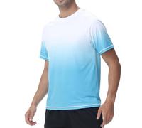 YuKaiChen Men's Rash Vest UPF 50+ Rash Guards Short Sleeve Swim Shirts UV Sun Protection Quick Dry for Surfing Diving Fishing White Gradient Blue 3XL