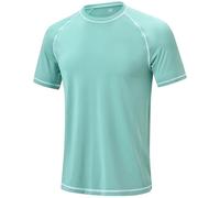YuKaiChen Men's Rash Vest UPF 50+ Rash Guards Short Sleeve Swim Shirts UV Sun Protection Quick Dry for Surfing Diving Fishing Celadon 2XL