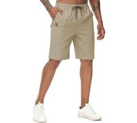 YuKaiChen Men's Shorts Classic Fit Twill Summers Casual Shorts with Zip Pockets Size 36 Khaki