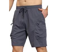 YuKaiChen Men's Shorts Textured Stretch Fabric Gym Cargo Shorts with Zip Pockets Size 32 Iron Grey
