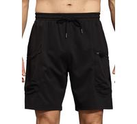 YuKaiChen Men's Shorts Textured Stretch Fabric Gym Cargo Shorts with Zip Pockets Size 34 Black
