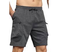 YuKaiChen Men's Shorts Textured Stretch Fabric Gym Cargo Shorts with Zip Pockets Size 34 Dark Grey with pockmarks