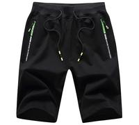 YuKaiChen Mens Shorts with Zip Pockets Gym Shorts Men Cotton Drawstring Summer Shorts Casual Beach Travel Holiday Sports Black 34