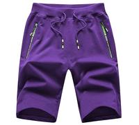 YuKaiChen Mens Shorts with Zip Pockets Gym Shorts Men Cotton Drawstring Summer Shorts Casual Beach Travel Holiday Sports Purple 40