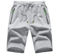 YuKaiChen Mens Shorts with Zip Pockets Gym Shorts Men Cotton Drawstring Summer Shorts Casual Beach Travel Holiday Sports LightGray 42