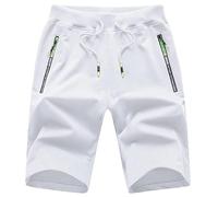 YuKaiChen Mens Shorts with Zip Pockets Gym Shorts Men Cotton Drawstring Summer Shorts Casual Beach Travel Holiday Sports White 32
