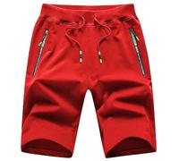 YuKaiChen Mens Shorts with Zip Pockets Summer Lightweight Quick Dry Elastic Waist Outdoor Casual Athletic Travel Running Red 32