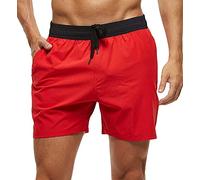 YuKaiChen Men's Swim Shorts Swimming Trunks Board Shorts Water Repellent Quick Dry Surfing Beach Shorts with Zipper Pockets and Mesh Lining Size 34 Black Red
