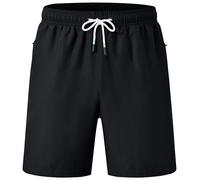 YuKaiChen Men's Swimming Trunks Swimming Trunks Quick-Drying Water-Repellent Board Shorts with Zip Pocket Drawstring for Sports Beach, black, XXL