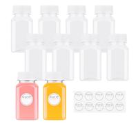 Yukaiwn Juice Bottles, 10Pcs Plastic Juice Bottles with Lids, 150ML Reusable Shot Lids Mini Fridge Drink Containers with Stickers for Smoothies Milk Water and Other Beverages (White cover)