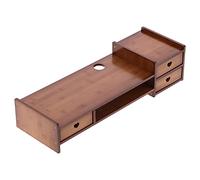 YUKERMARB Bamboo Monitor Stand Riser with 3 Drawers Desktop Organizer Stand 69 X 23 X 17 Cm for Home Office Use Raises Screen Height Stores Keyboard and Printer