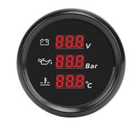 YUKERMARB Digital Voltage Oil Pressure Water Temp Gauge, 52mm Red Backlight IP67 Digital Display with Stainless Steel Bezel Anti Fog Glass for Boat Yacht RV Truck 9-32VDC (Black Dial Black Bezel)