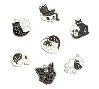Yukfhgt Charming Enamel Cat Talisman 21 pieces Alloy Black Cat Skull Series Cat Talisman 7 Charming Animal Cat Talismans DIY Jewelry Necklace Earrings Bracelet Crafts Production。