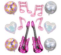 Yukiner Music Party Foil Balloons, 12pcs Disco Ball, Guitar, Musical Notes | pink rock guitar foil balloons, disco ball balloon set, pop rock star party supplies, 90s retro music party balloons