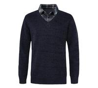 Yukirtiq Men's 2 in 1 Jumper Classic Chenille Sweater Casual Winter Warm Fleece Lined Jumpers V-Neck Long Sleeve Pullover Knitwear with Mock Shirt Collar Insert