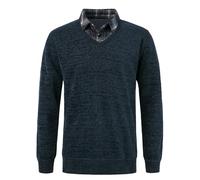Yukirtiq Men's 2 in 1 Jumper Classic Chenille Sweater Casual Winter Warm Fleece Lined Jumpers V-Neck Long Sleeve Pullover Knitwear with Mock Shirt Collar Insert