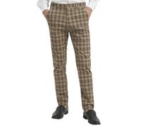 Yukirtiq Men's Check Trouser Plaid Dress Pants Flat-Front Chino Smart Slim Fit Retro Golf Tartan Trousers, Khaki, W30