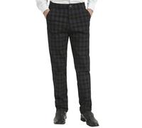 Yukirtiq Men's Check Trouser Plaid Dress Pants Flat-Front Chino Smart Slim Fit Retro Golf Tartan Trousers, Black, W30
