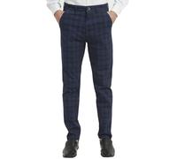 Yukirtiq Men's Check Trouser Plaid Dress Pants Flat-Front Chino Smart Slim Fit Retro Golf Tartan Trousers, Blue, W34
