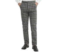 Yukirtiq Men's Check Trouser Plaid Dress Pants Flat-Front Chino Smart Slim Fit Retro Golf Tartan Trousers, Grey, W34