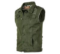 Yukirtiq Mens Denim Vest Jacket Ripped Vintage Biker Waistcoat Cowboy Sleeveless Vest Motorcycle Denim Jacket Jean Gilets Trucker Vest, Green, L