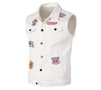 Yukirtiq Mens Denim Vest Jacket Ripped Vintage Biker Waistcoat Cowboy Sleeveless Vest Motorcycle Denim Jacket Jean Gilets Trucker Vest, White, S
