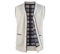 Yukirtiq Men's Fleece Lined Gilet V-Neck Sleeveless Cardigans Gentleman Bodywarmer Waistcoat Knitted Sweater Vest Tank Tops with Buttons, Beige, M