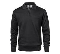 Yukirtiq Men's Fleece Lined Jumpers Zip Neck Knitwear Sweatshirt Long Sleeve Pullover Ribbed Soft Jumper Casual Sweater Polo Tops, Black, L