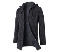 Yukirtiq Men's Hooded Cardigans Long Knitted Sweater Zipper Fleece Lined Winter Cardigans Jumper Overcoat Knitwear Coat, Dark Grey, M