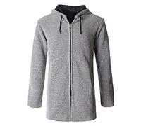 Yukirtiq Men's Hooded Cardigans Long Knitted Sweater Zipper Fleece Lined Winter Cardigans Jumper Overcoat Knitwear Coat, Light Grey, L