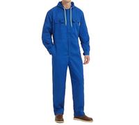 Yukirtiq Mens Hooded Overall Work Wear Dungarees Coverall Polycotton Boiler Suit Hard Wearing Mechanics Boilersuit, Royal Blue, L