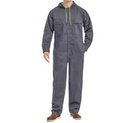 Yukirtiq Mens Hooded Overall Work Wear Dungarees Coverall Polycotton Boiler Suit Hard Wearing Mechanics Boilersuit, Grey, S