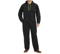 Yukirtiq Mens Hooded Overall Work Wear Dungarees Coverall Polycotton Boiler Suit Hard Wearing Mechanics Boilersuit, Black, S