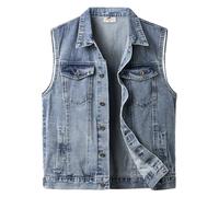 Yukirtiq Mens Jeans Vest Cowboy Buttons Sleeveless Denim Vest Jacket Motorcycle Biker Jeans Gilet, Blue, S