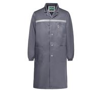 Yukirtiq Mens Laboratory Coat Hi Viz Factory Long Warehouse Coats Garage Dust Lab Coats Reflective Work Smock Overcoat, Grey, XXL